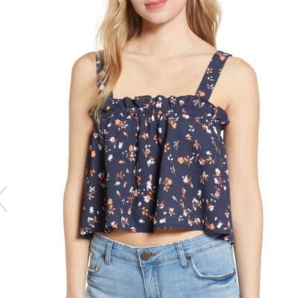 Floral print ruffle crop top